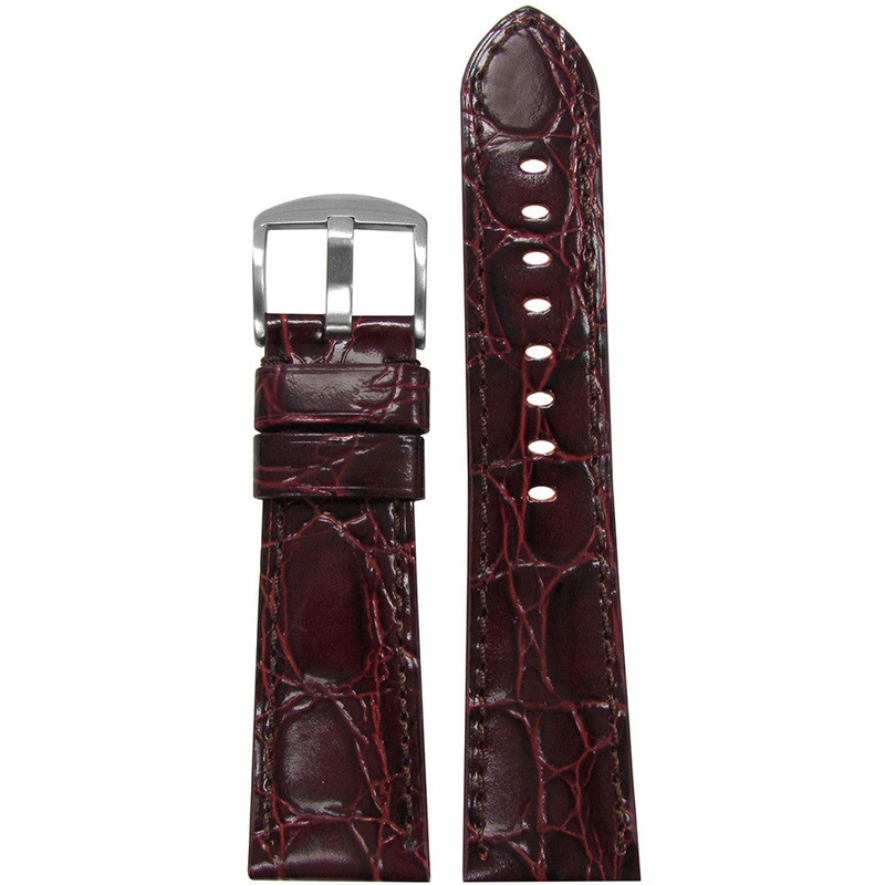 Semi-Gloss Embossed Leather Watch Band | Gator Print | Dark Burgundy | Match Stitch | for Panerai Radiomir