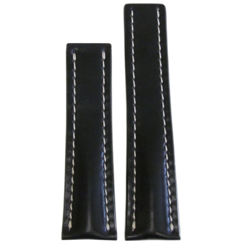Shell Cordovan Leather Watch Band | Black | White Stitch | For Breitling Deploy