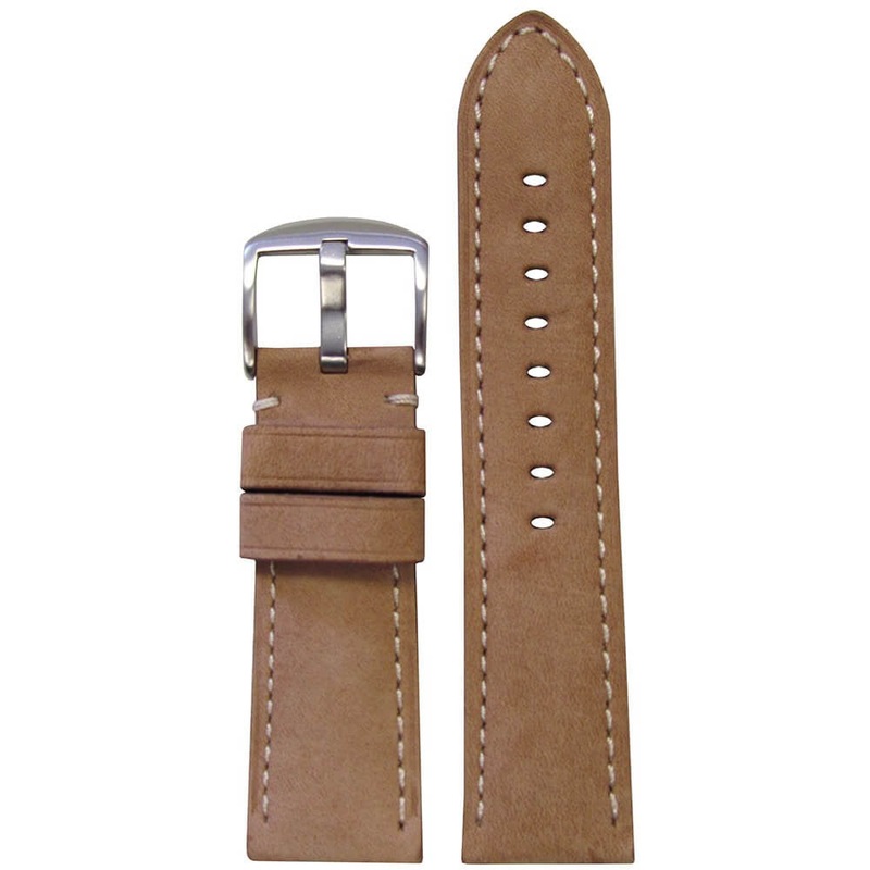 Soft Calf Leather Watch Band | Padded | Beige | White Stitch