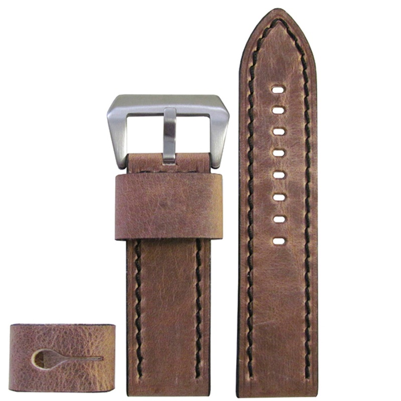 Vintage Calf Leather Watch Band | Explorer | Distressed Oak | Black Stitching