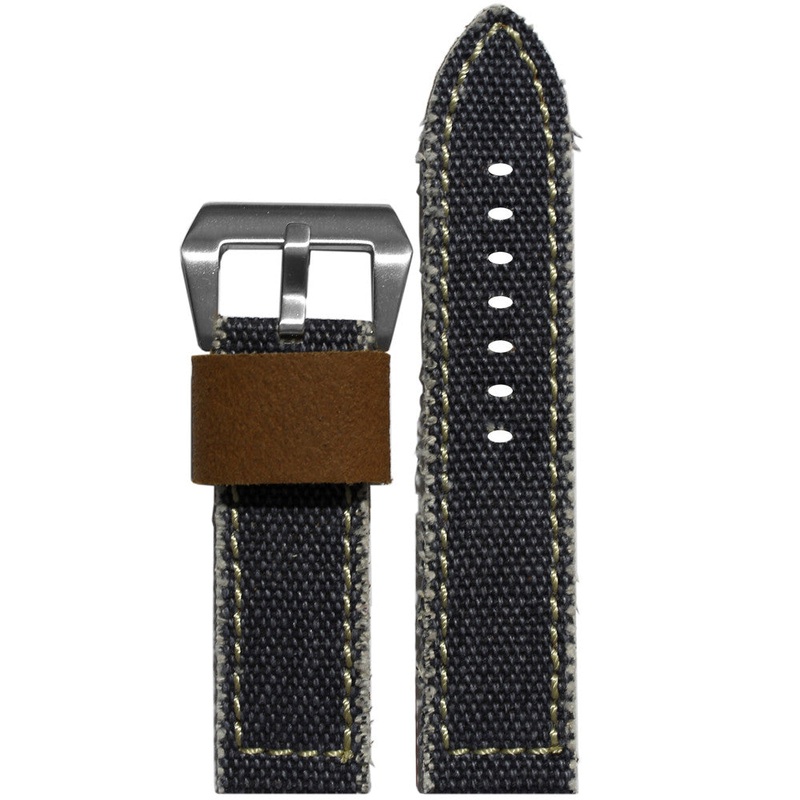 Vintage Canvas Watch Band | Military Style | Slate Blue | Contrast Stitch