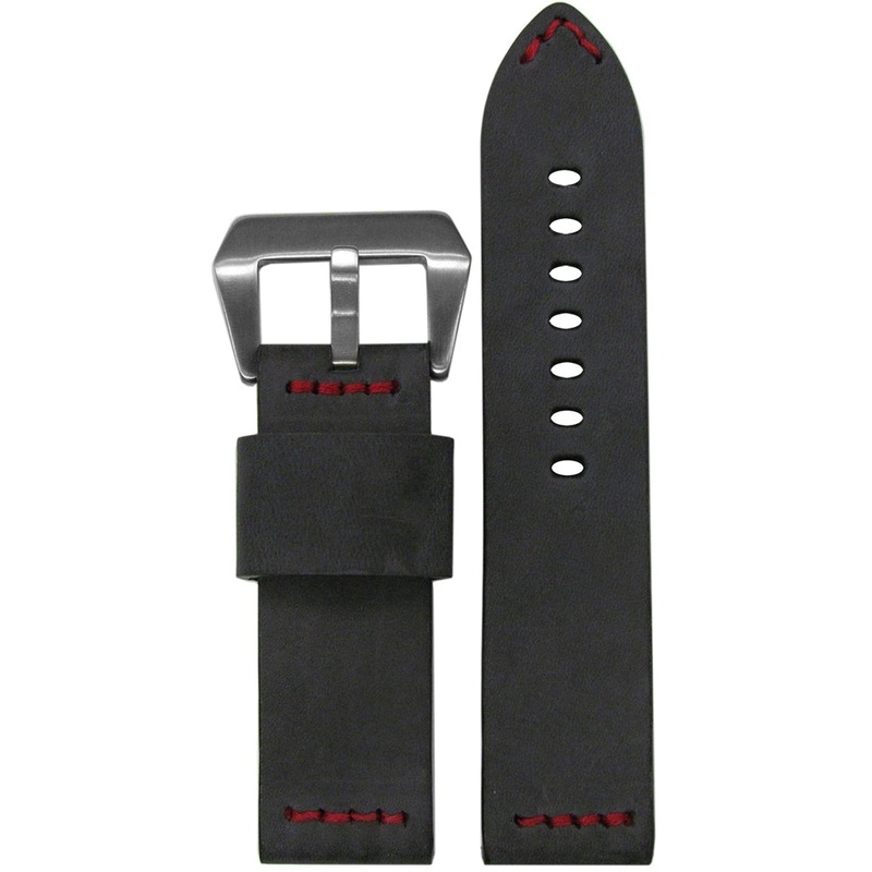 Vintage Leather “Miner” Watch Band | Charcoal | Red Stitch