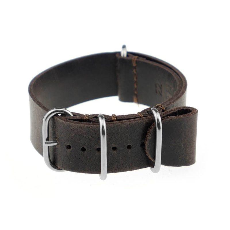 Vintage Leather Watch Band | Amsterdam | One-Piece | 4 Polished Rings | Mocha