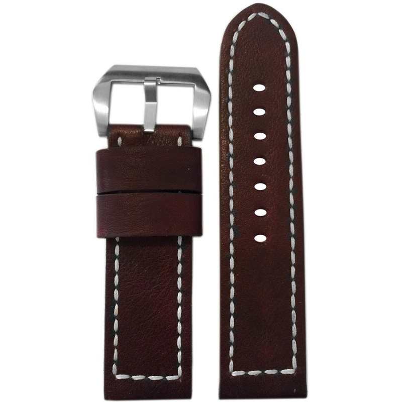 Vintage Leather Watch Band | Dark Walnut | White Box Stitch