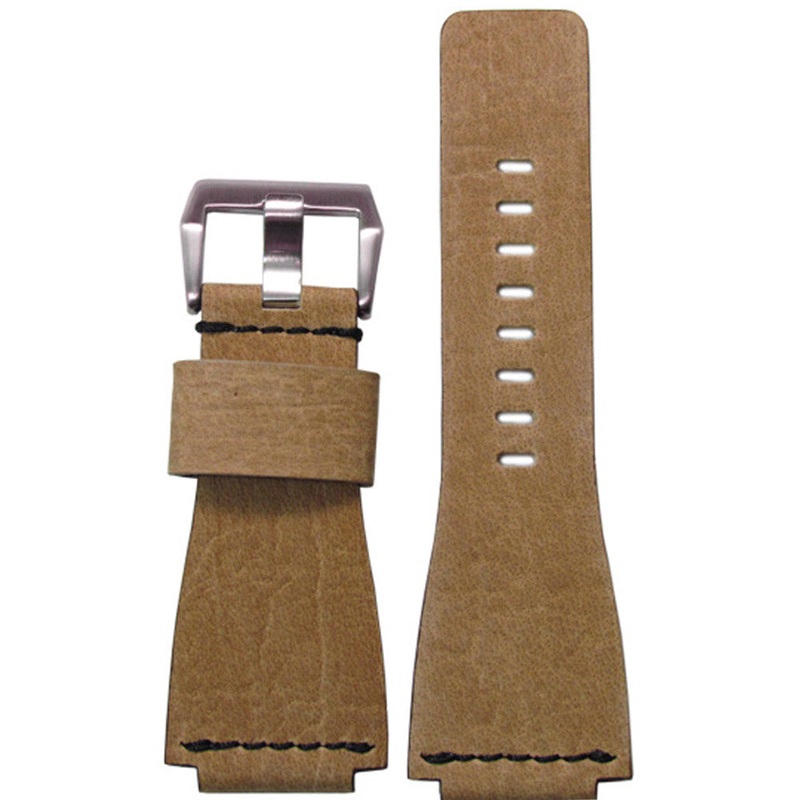 Vintage Leather Watch Band | Light Maple | Single Black Stitch | For Bell & Ross
