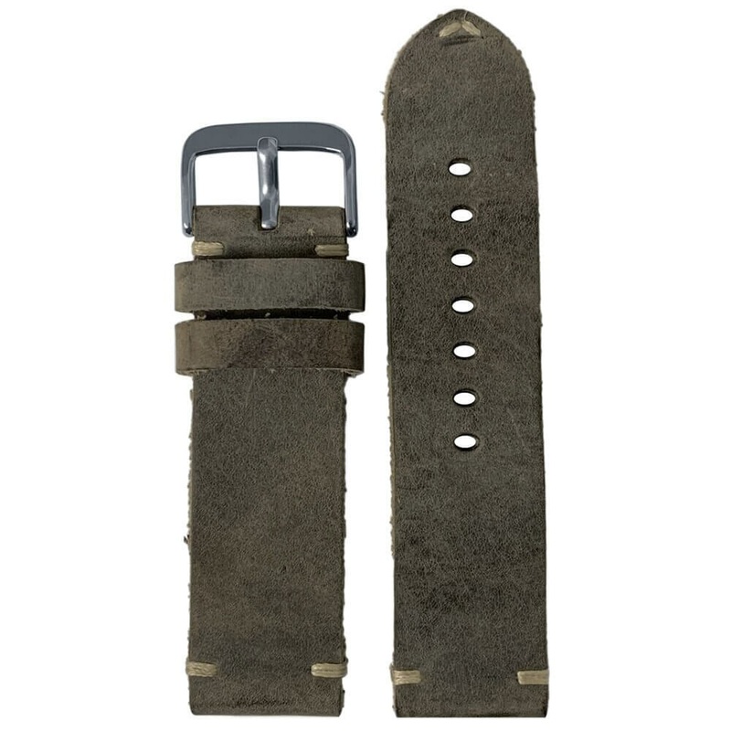 Vintage Oiled Leather Watch Band | Slate | Creme Minimal Stitch