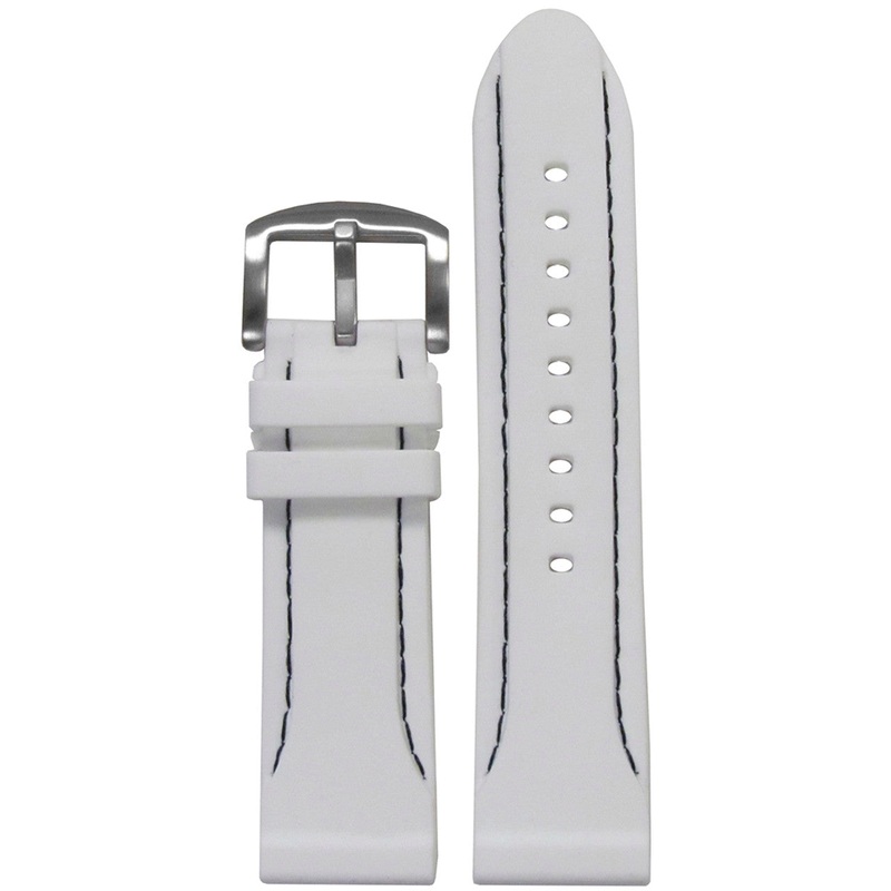 Waterproof Silicone Watch Band | Diver | White | Black Stitching