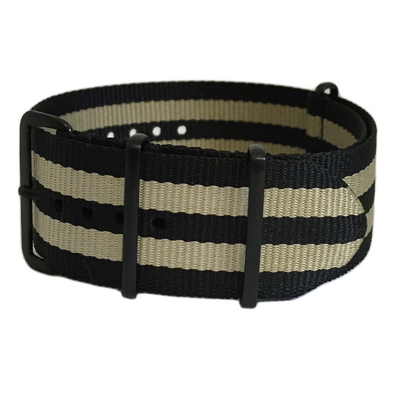 Ballistic Nylon Watch Band | 4 Square Ring | Double Tan Stripe | PVD (Black) Hardware