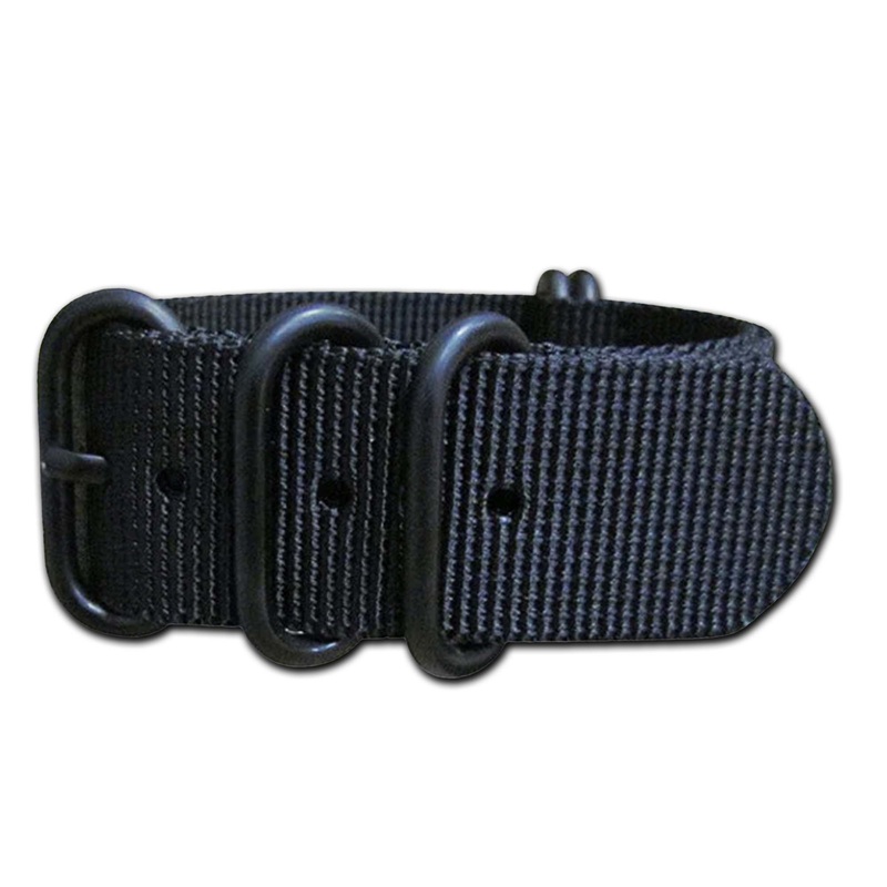 Ballistic Nylon Watch Band | 5-Ring | Black | PVD (Black) Hardware