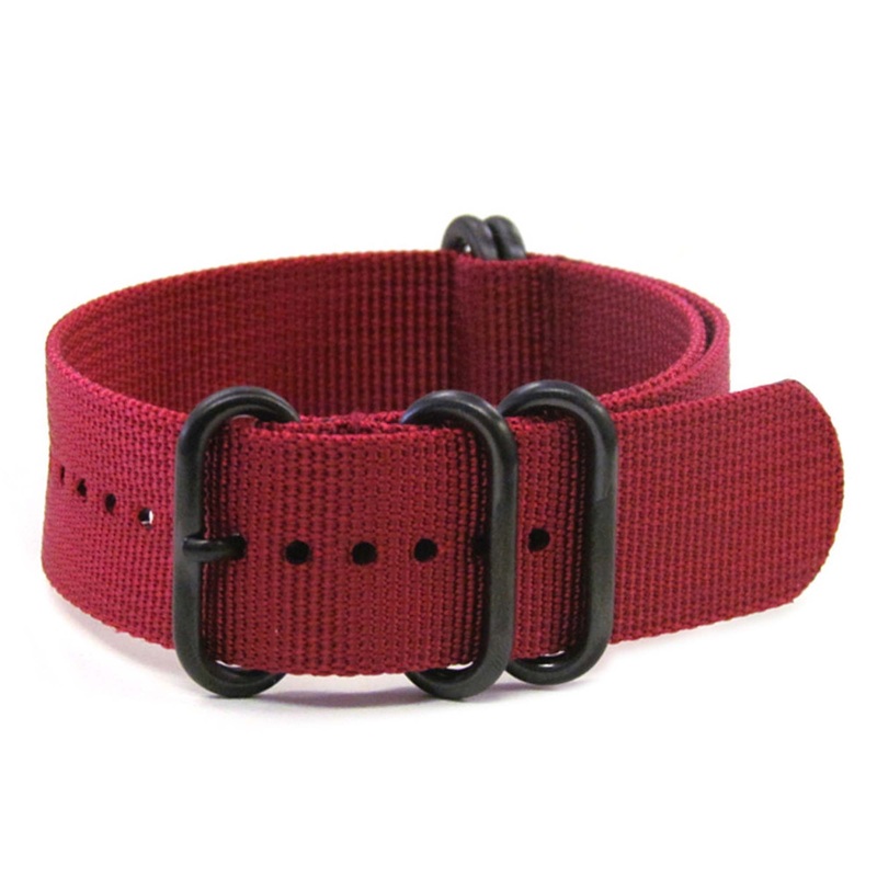 Ballistic Nylon Watch Band | 5-Ring | Burgundy | PVD (Black) Hardware