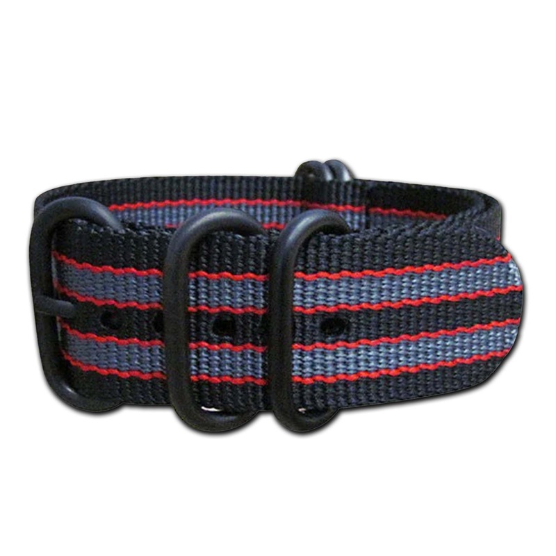 Ballistic Nylon Watch Band | 5-Ring | MI6 Bond II | PVD (Black) Hardware