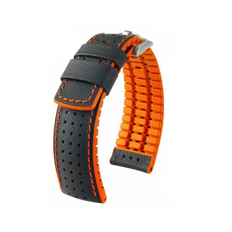 Black Italian Calfskin Watch Band | Robby | Orange Backing, Siding & Stitching | Hirsch Performance Series
