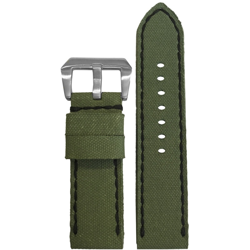 Canvas Watch Band | Gunny | Olive | Black Stitch | Handmade