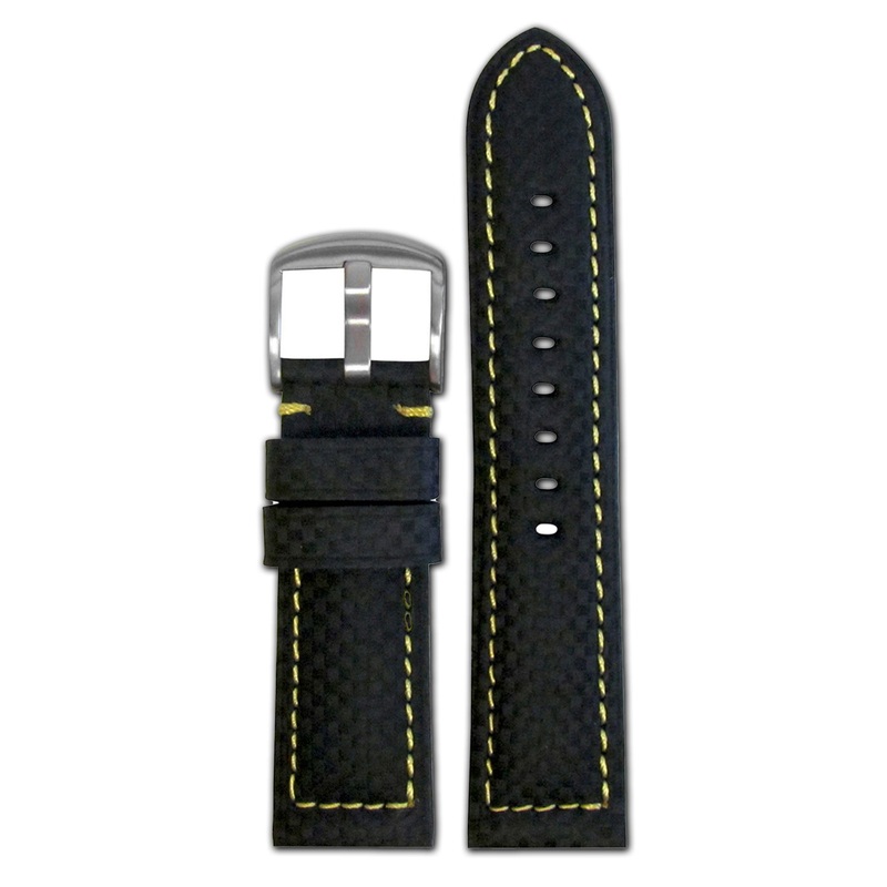 Carbon Fiber Style Watch Band | Sport | Black | Yellow Stitch
