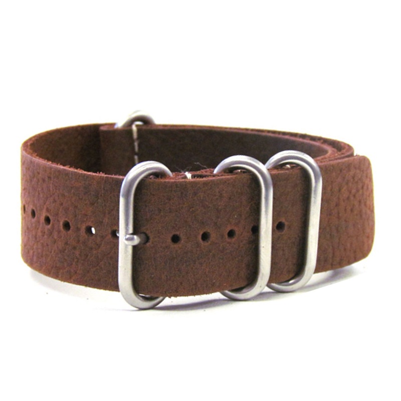 Classic Vintage Leather Watch Band | 4-Ring Brushed | One-Piece | Brown Grain