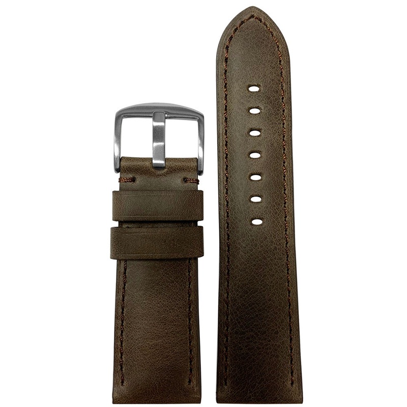 Distressed Vintage Leather Watch Band | Padded | Brown | Match Stitch