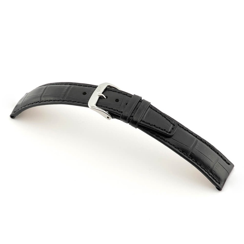 Embossed Alligator Grain on Cow Leather Watch Band | Dallas | Black