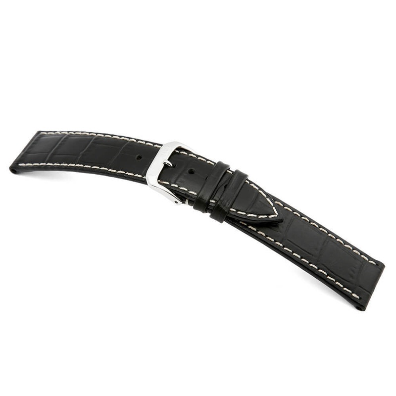 Embossed Leather Alligator Print Watch Band | Panama | Black
