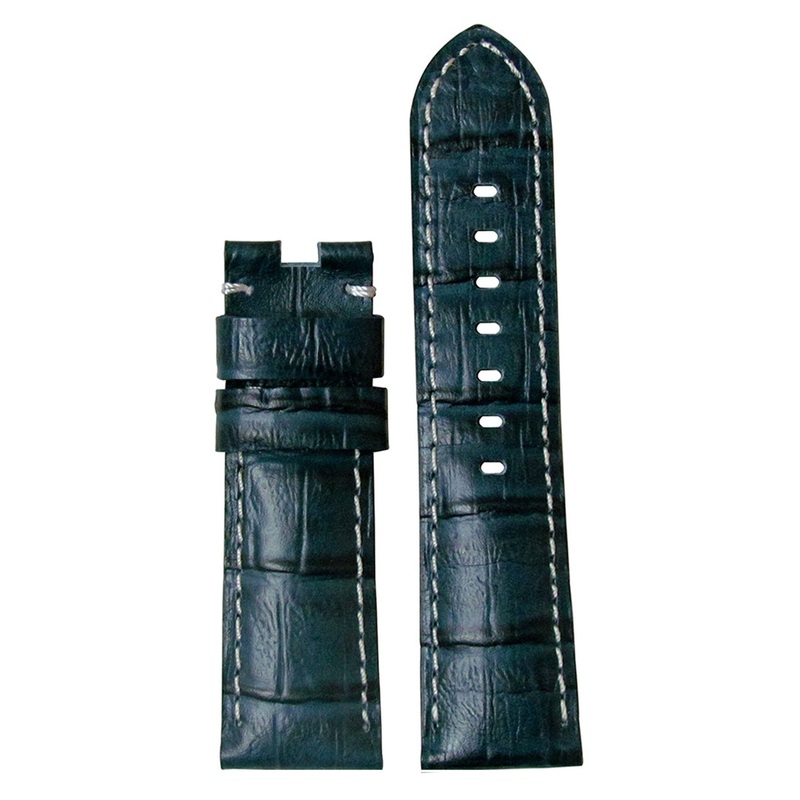 Embossed Leather Watch Band | Gator Print | Semi-Gloss | Navy | White Stitch | for Panerai Deploy