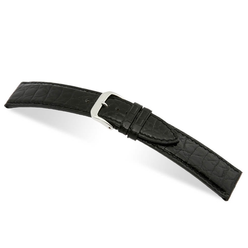 Genuine Alligator Watch Band | Brilliant | Flank Cut | Glossy Finish | Black