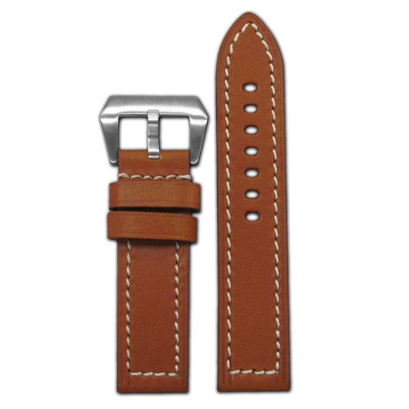 Golden Brown Vintage Leather Watch Band | Flat | Golden Brown | White Stitch