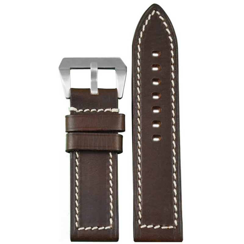 HZ Vintage Leather Watch Band | Flat | Brown | White Stitch