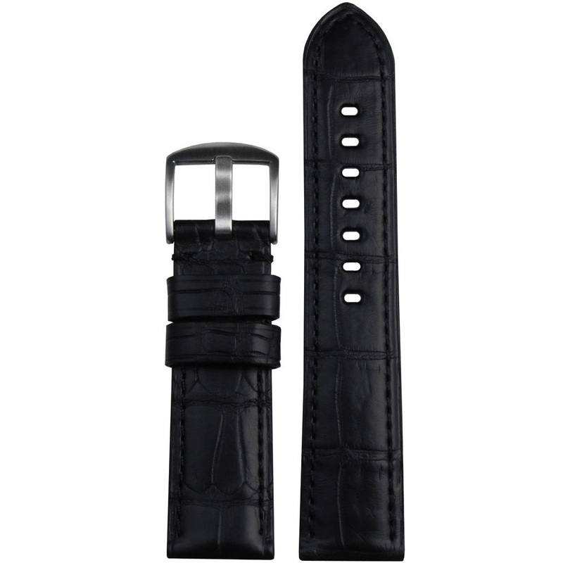 Louisiana Alligator Watch Band | Matte Finish | Padded | Black | Match Stitch