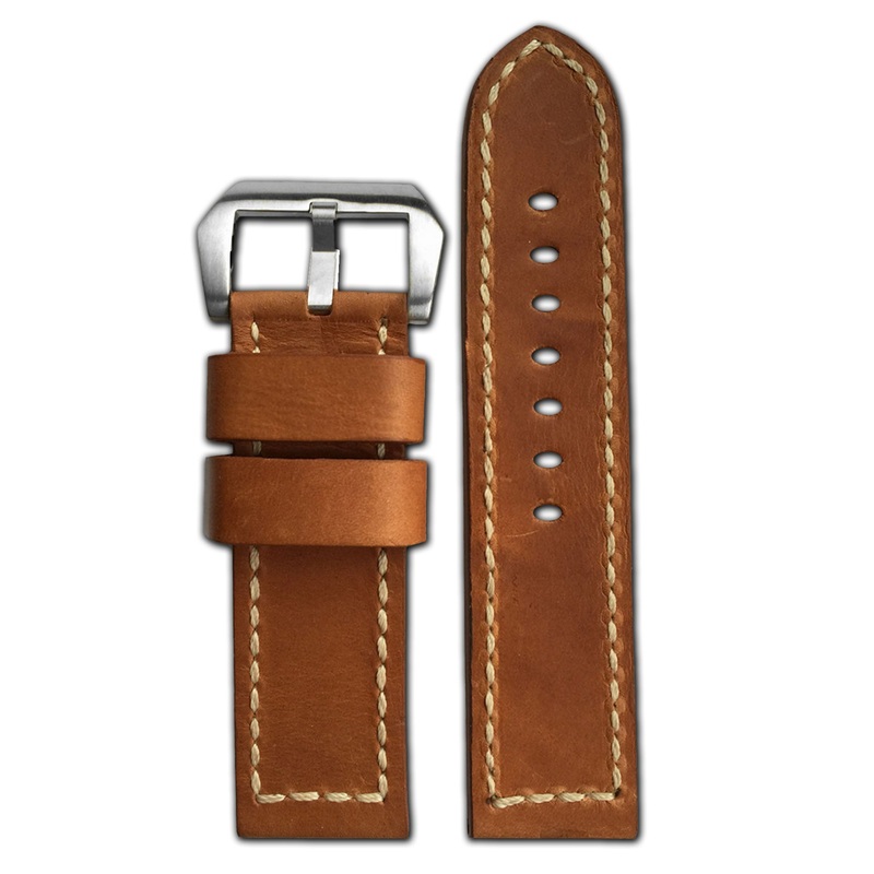 Natural Distressed Vintage Leather Watch Band | White Stitch