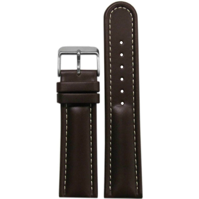 Quick Release | Padded Saddle Leather Watch Band | Dark Brown | White Stitch