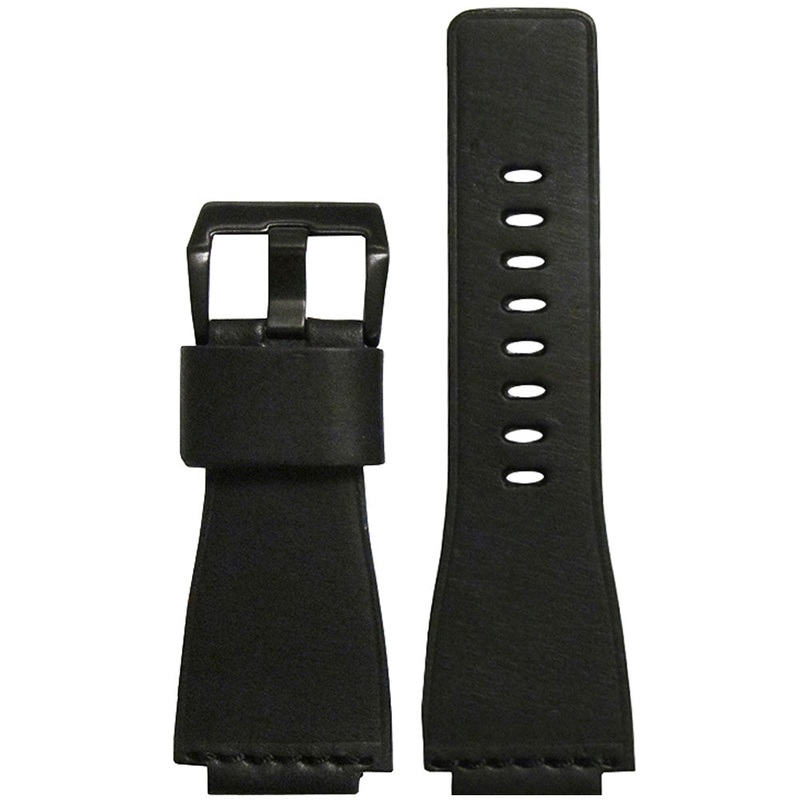 Smooth Vintage Leather Watch Band | Black | Single Black Stitch | for Bell & Ross
