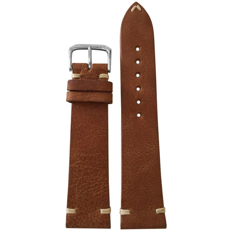 Vintage Leather Watch Band | Camel | White Minimal Hand Stitch