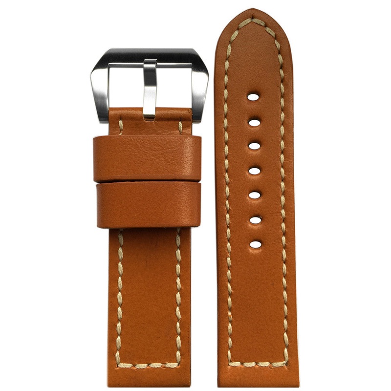Vintage Leather Watch Band | Smooth Chestnut | White Stitch