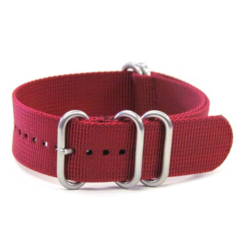 Ballistic Nylon Watch Band | 5-Ring | Burgundy | Brushed Hardware