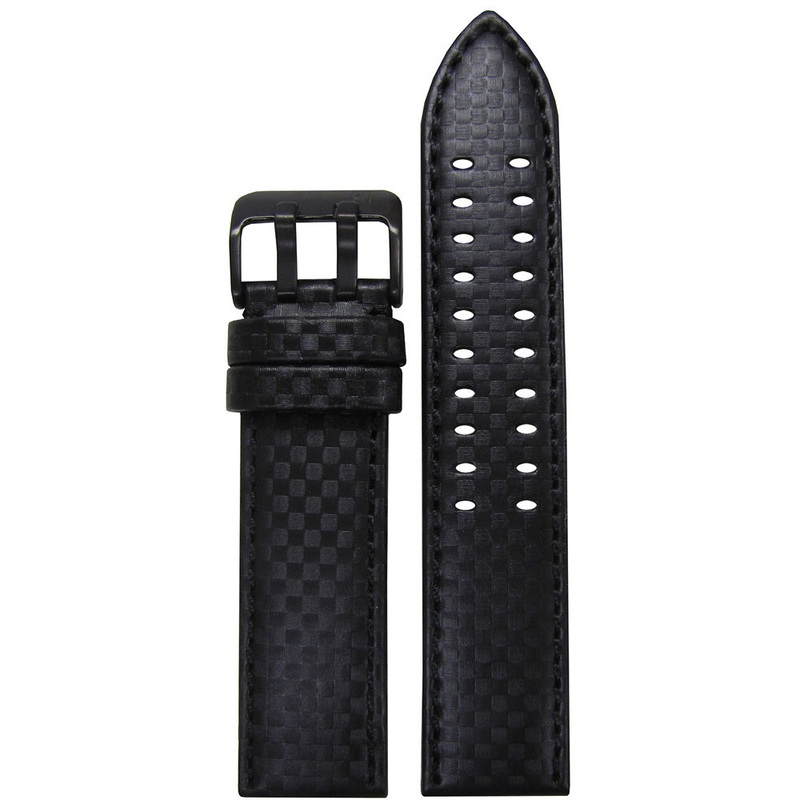 Black Carbon Fiber Style Watch Band | Black Stitch | PVD (Black) Double Tang Buckle