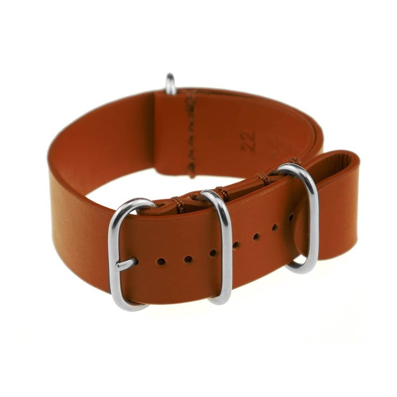 Calfskin Watch Band | Athens | One-Piece | 4 Polished Rings | Cognac
