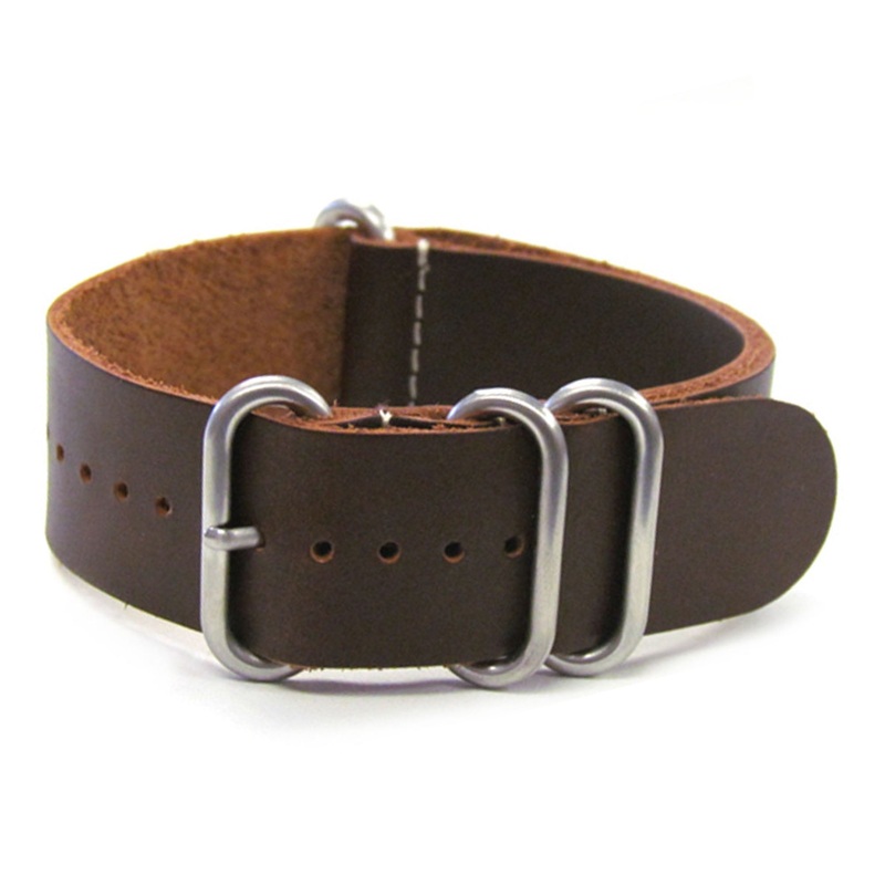 Classic Vintage Leather Watch Band | 4-Ring Brushed | One-Piece | Smooth Brown