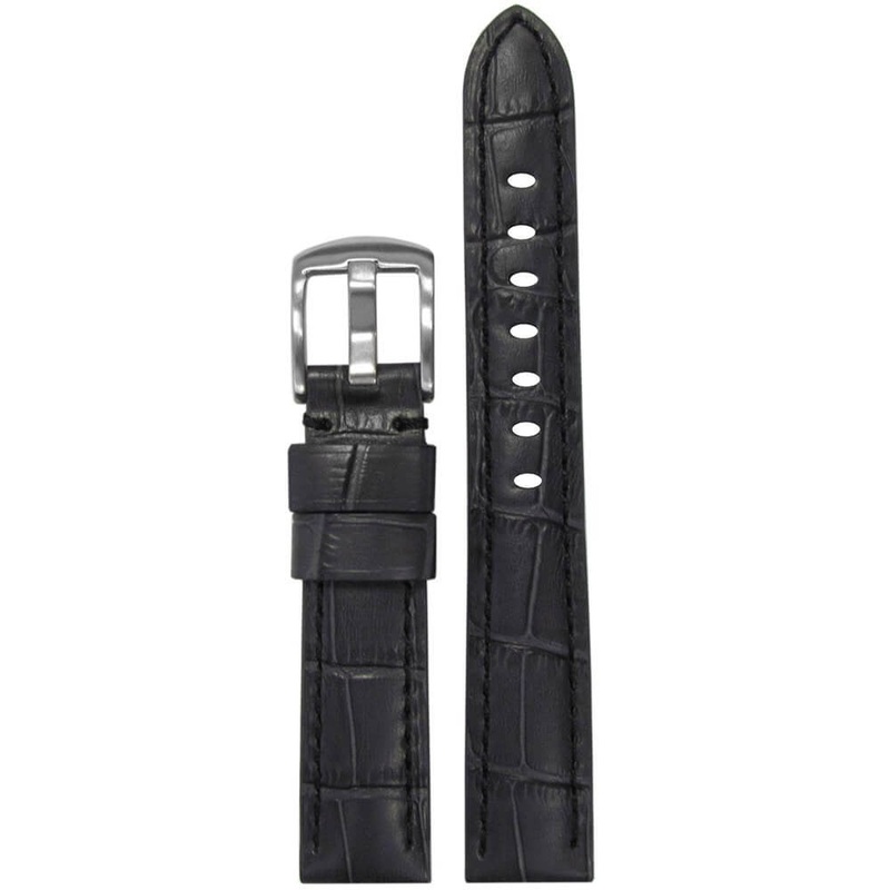 Embossed Leather Gator Print Watch Band | Padded | Grey | Black Stitch