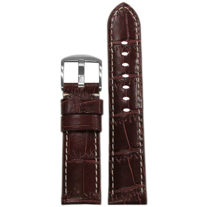 Embossed Leather Gator Print Watch Band | Padded | Rou | White Stitch