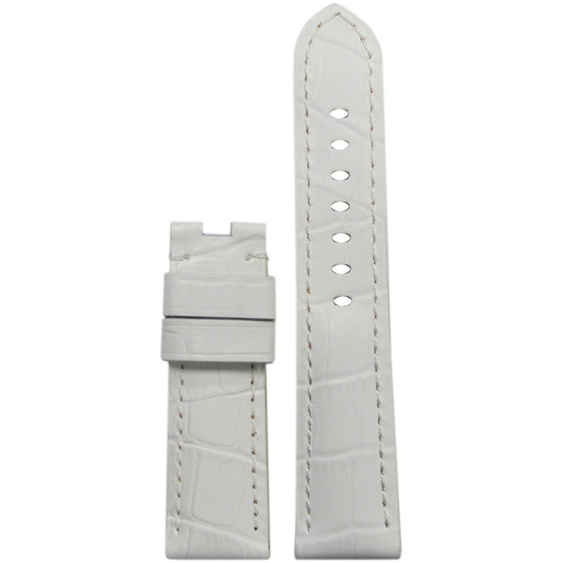 Embossed Leather Gator Watch Band | White | Match Stitch | for Panerai Deploy
