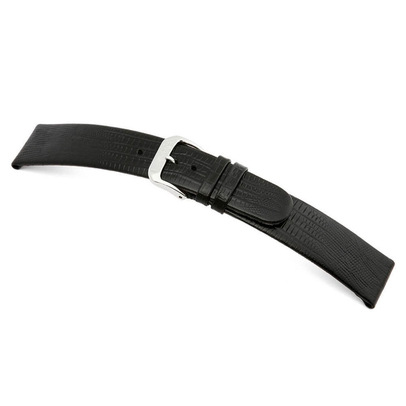 Embossed Leather Teju-Lizard Print Watch Band | Bolivia | Black