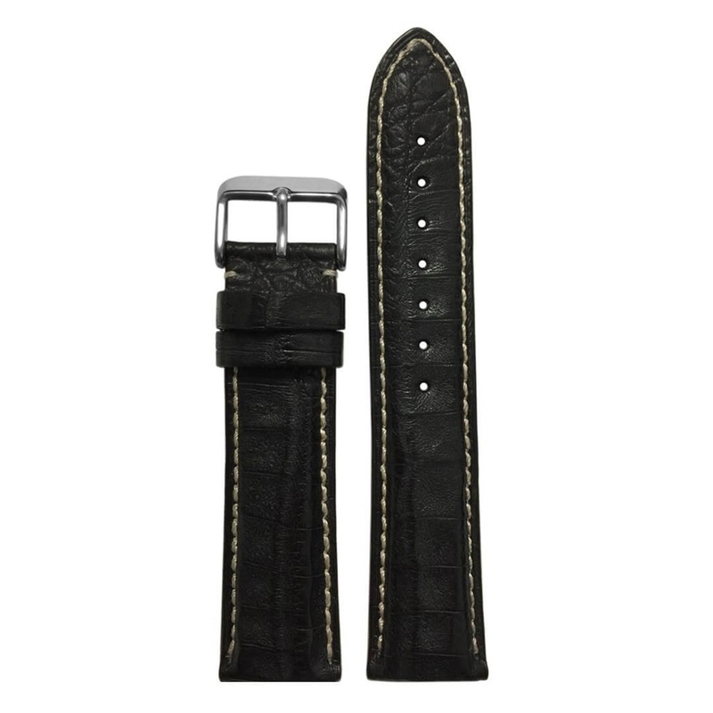 Genuine Caiman Crocodile Watch Band | Black | Hadley Roma MS2012