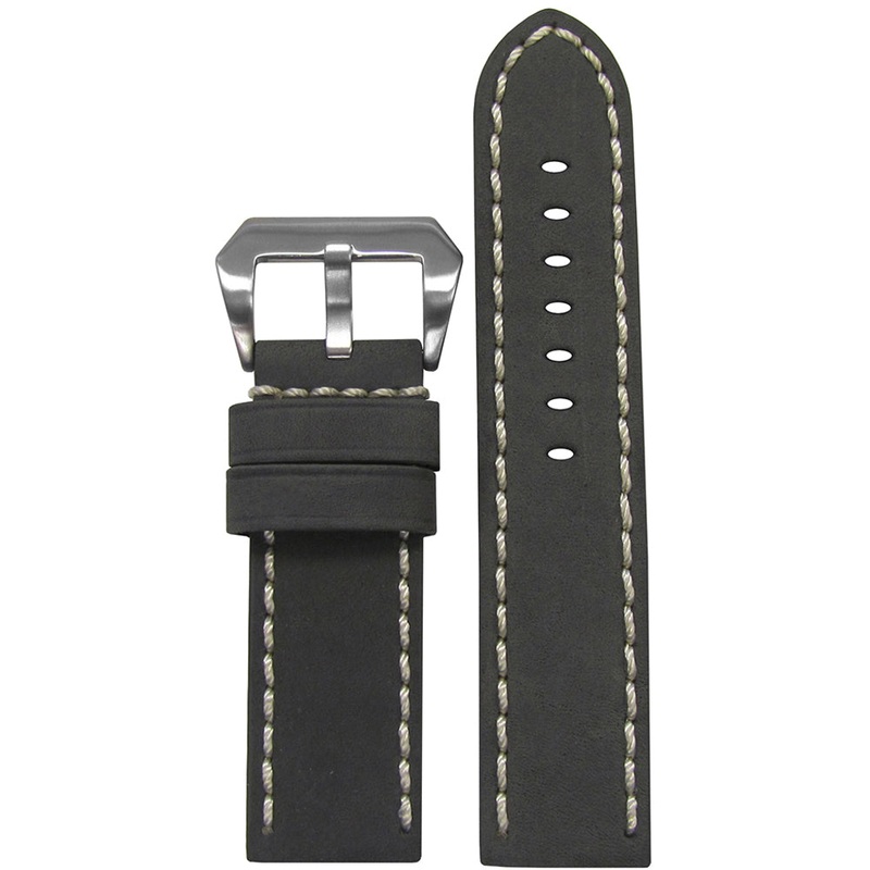 Genuine Leather Watch Band | Mustang 2 | Grey | White Hand Stitching