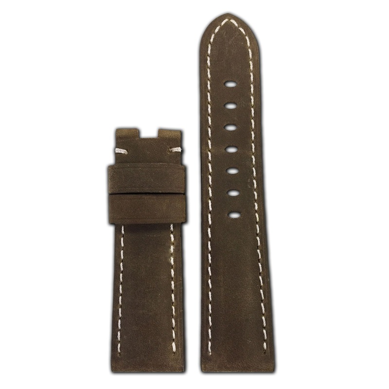 Loco Horse Suede Leather Watch Band | Brown | White Stitch | for Panerai Deploy