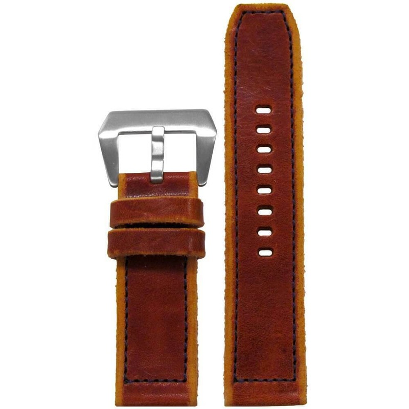 Natural Vintage Leather Watch Band | Rough Edges | Blue Hand Stitch