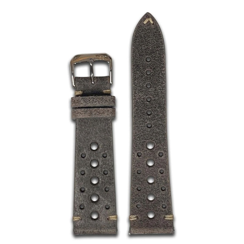 Quick Release | Vintage Leather Watch Band | Race Holes | Charcoal | Cream Stitch