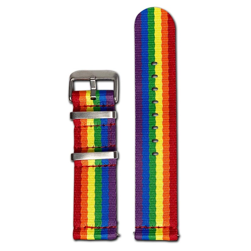 Quick Release Watch Band | Seatbelt | Two-Piece | Rainbow | Red Stitch