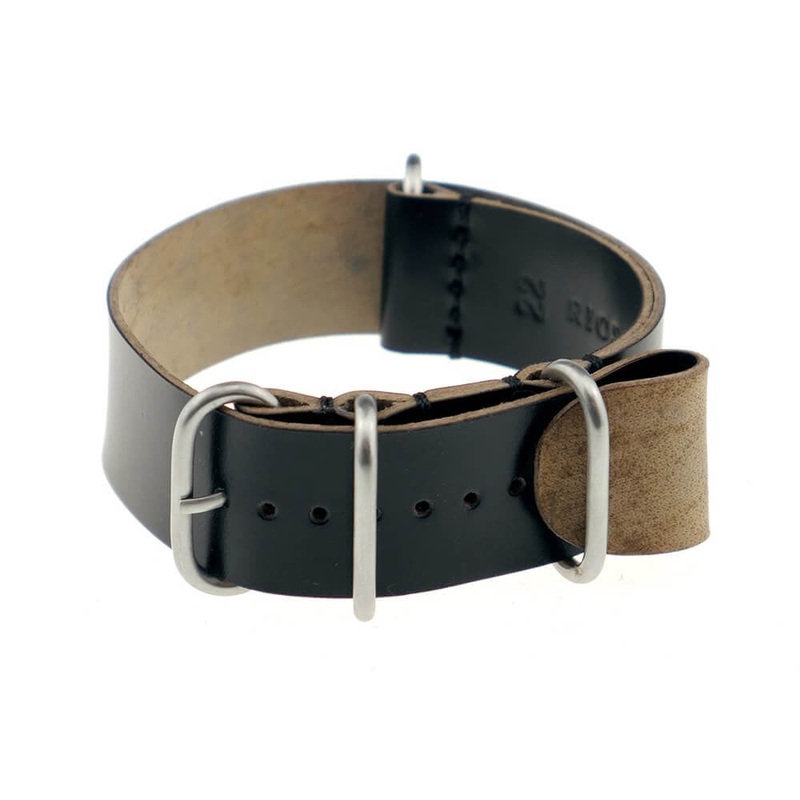 Shell Cordovan Watch Band | Prague | One-Piece | 4 Brushed Rings | Black