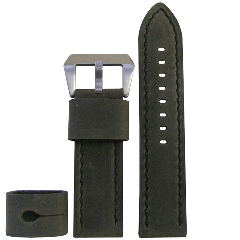 Vintage Calf Leather Watch Band | Explorer | Darkest Olive | Black Stitching