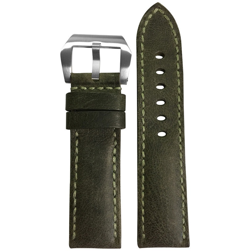 Vintage Leather Watch Band | Padded | Olive | Match Stitch | For Panerai