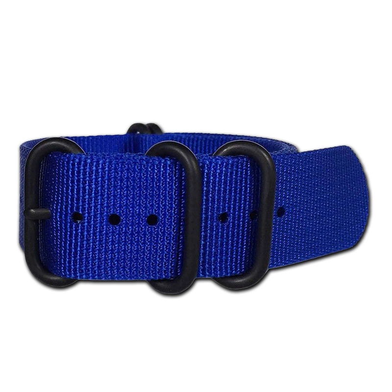 Ballistic Nylon Watch Band | 5-Ring | Blue | PVD (Black) Hardware